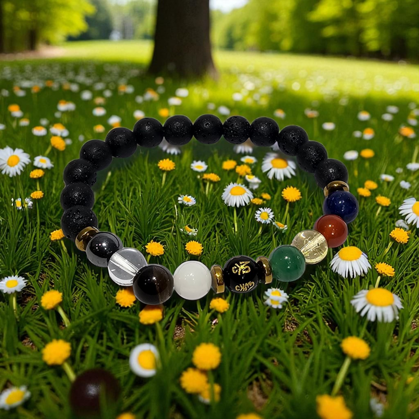 Miran Agate 7 Chakra Healing Bracelet with Lava Crystals