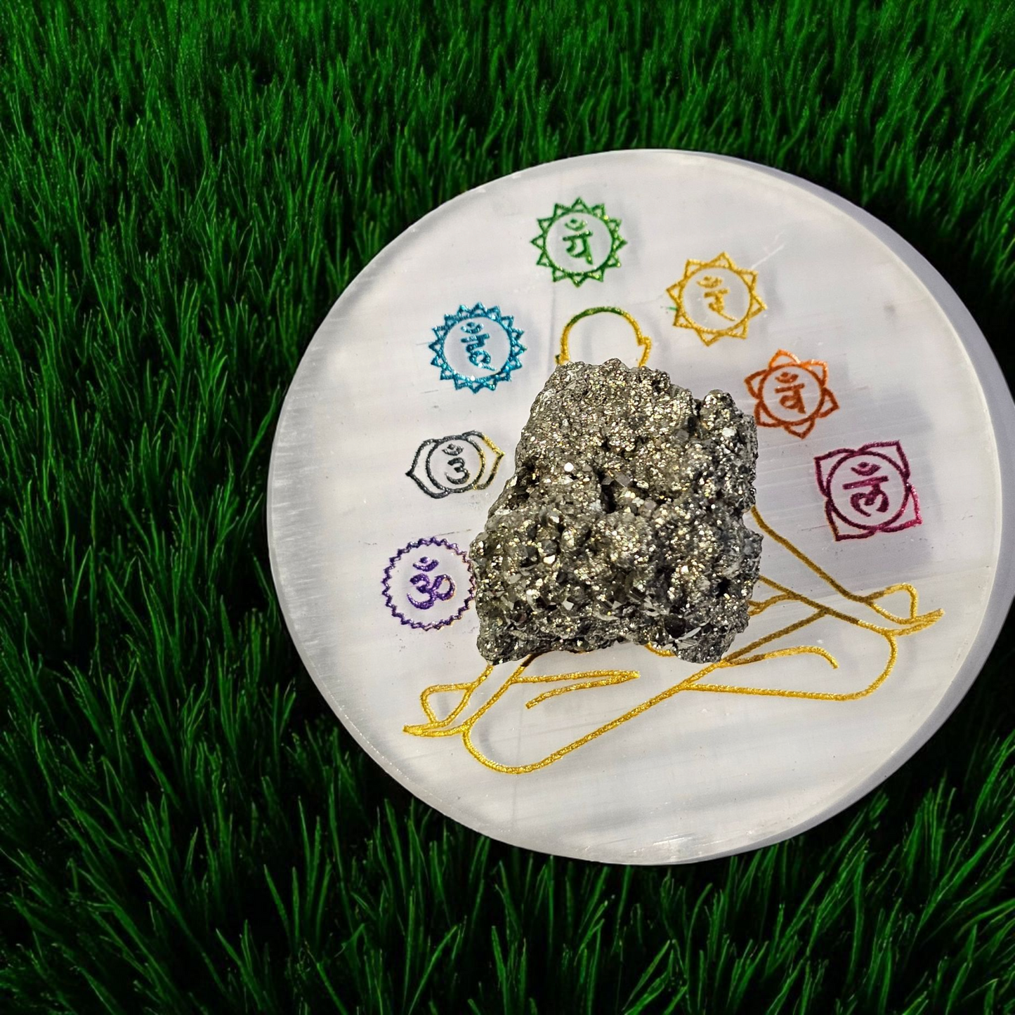 ⚡ Selenite Recharging Plate + Raw Pyrite Stone Combo