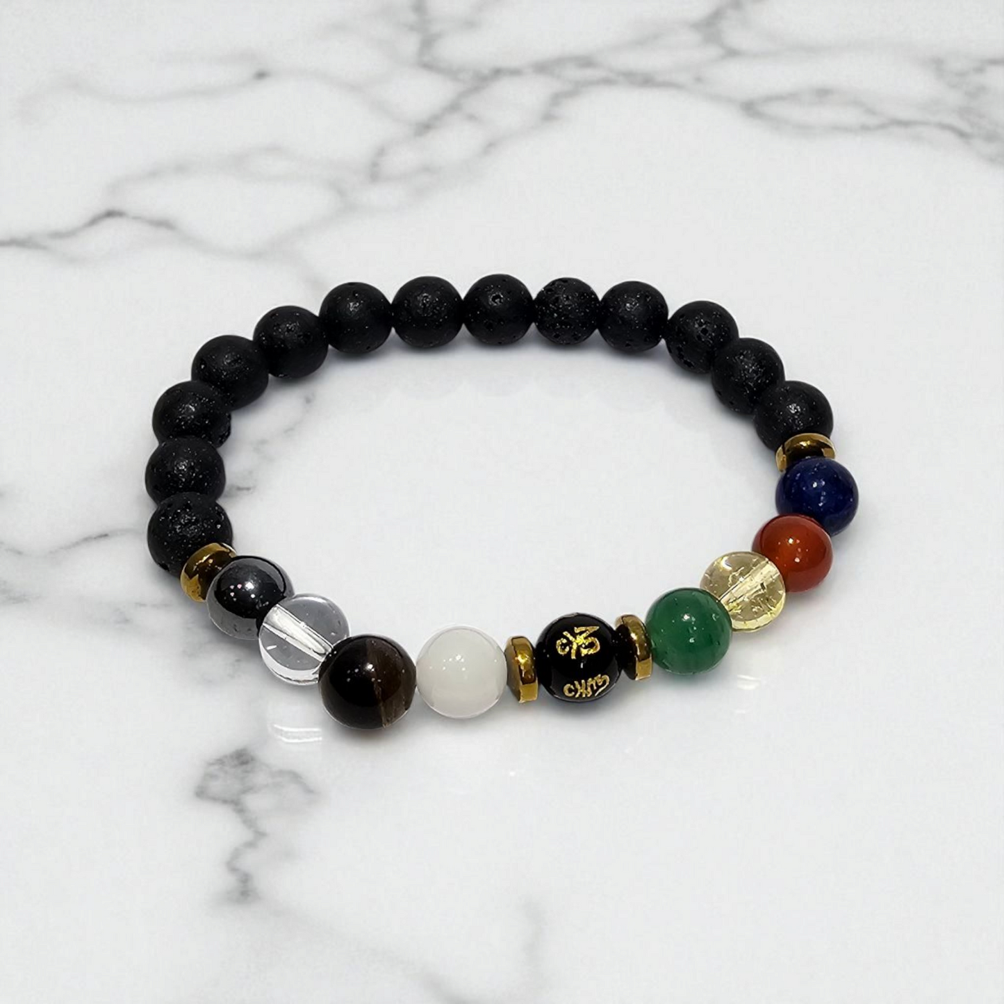 Miran Agate 7 Chakra Healing Bracelet with Lava Crystals